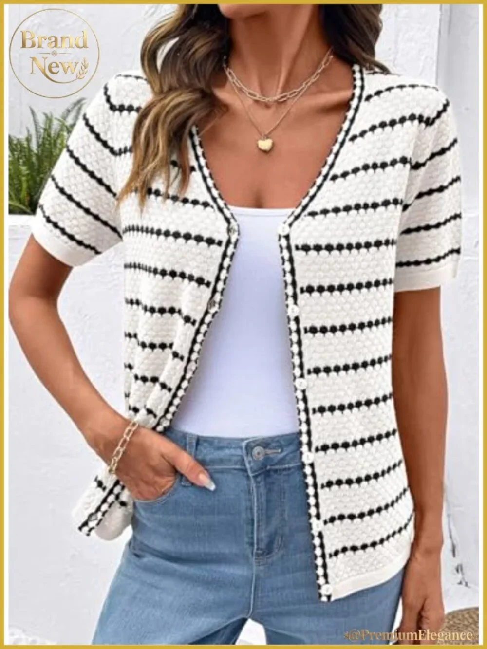 Women's Short Sleeve V-Neck Crochet Knit Cardigan Sweater
